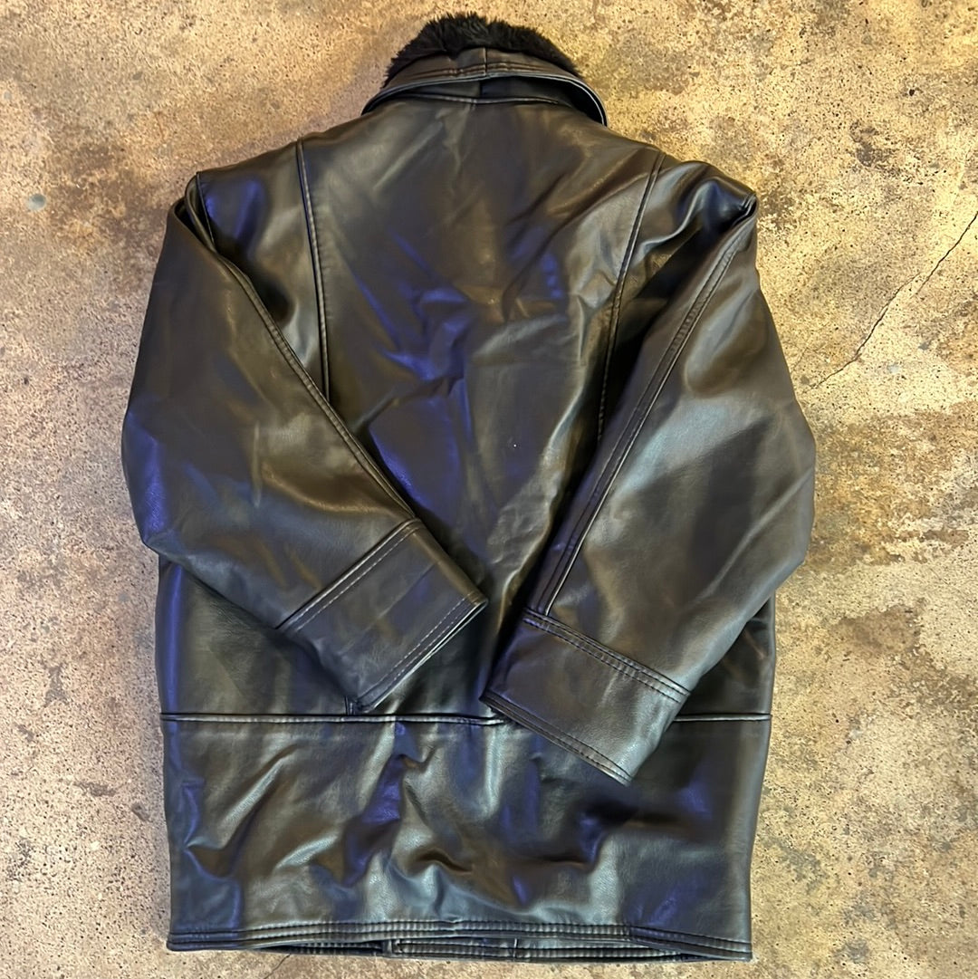 Black Faux Leather Jacket w/ Shearling