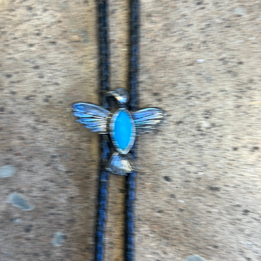 Leather Cord Turquoise Thunderbird Bolo